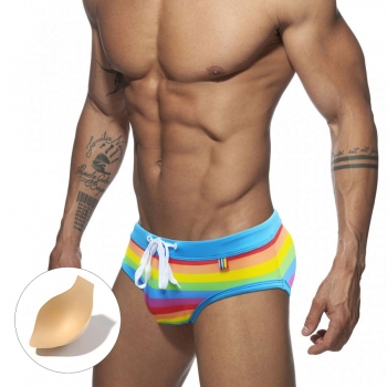 m-2xl plus size new rainbow batch printing crotch padded tie-waist stylish swim trunks(without lining)