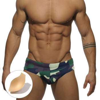 m-2xl men new camouflage batch printing crotch padded stylish beach swim trunks(without lining)