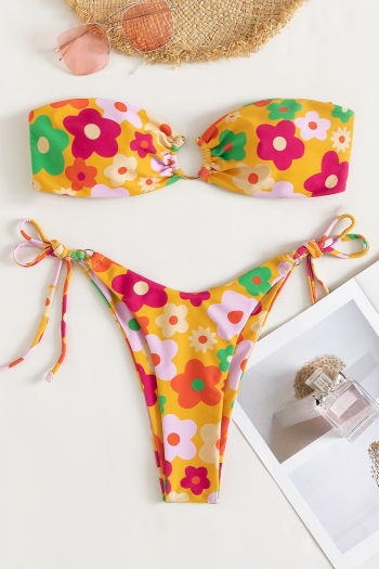 new floral batch printing removable padding ring linked tied sexy bikini sets