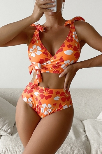 new floral batch printing removable padding high waist tied sexy tankini sets
