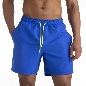 xs-2xl men new 5 colors solid color inelastic double layer tie-waist pockets breathable waterproof stylish beach swim shorts(with lining)