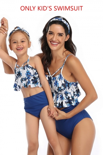 s-3xl kid parent-child new coconut tree batch printing unpadded ruffle cute two-piece swimwear (without hair tie)