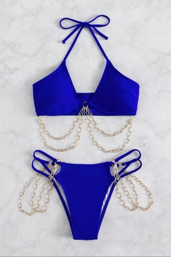 New 2 colors metallic-chain connected padded halter-neck lace up backless stylish sexy two-piece bikini