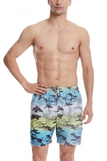 men new camo printing non-stretch tie-waist pockets swim surfing quick dry shorts (with lined)