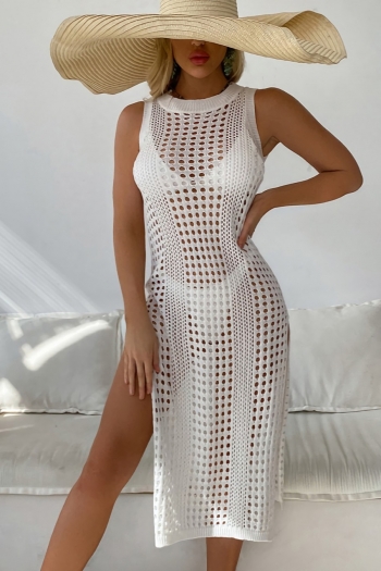 new stylish simple solid color 5-colors knitted high slit hollow slight stretch sexy cover-ups(without swimwear)