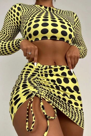 new two colors polka dots printing padded long sleeve drawstring stylish sexy three-piece swimwear