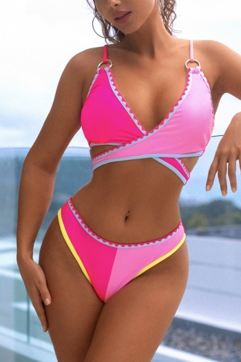 new contrast color stitching padded metal ring connected lace-up sexy hot bikini sets