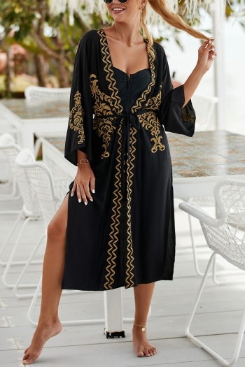 new embroidered rayon fabric sun protection sexy beach cover-ups with belt(without swimsuit)