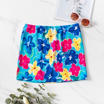 new floral batch printing slight stretch sexy beach mini skirt cover-ups