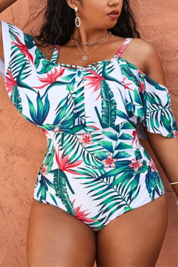 l-4xl plus size two colors flower & leaf printing padded sexy one-piece swimwear