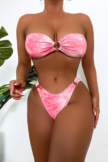 tie-dye printing padded tube design metallic ring decor sexy two-piece bikini