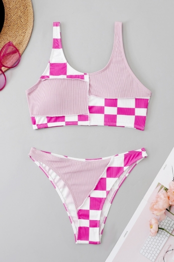 Contrast color lattice stitching padded sexy simple bikini sets