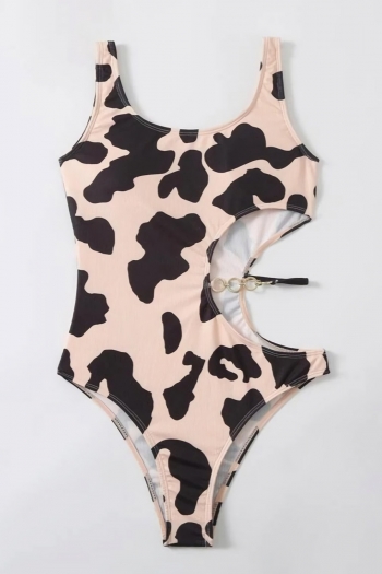Cow pattern printing padded hollow sexy one-piece swimsuit