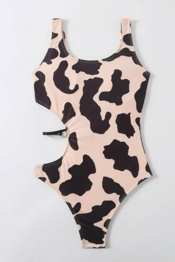 Cow pattern printing padded hollow sexy one-piece swimsuit