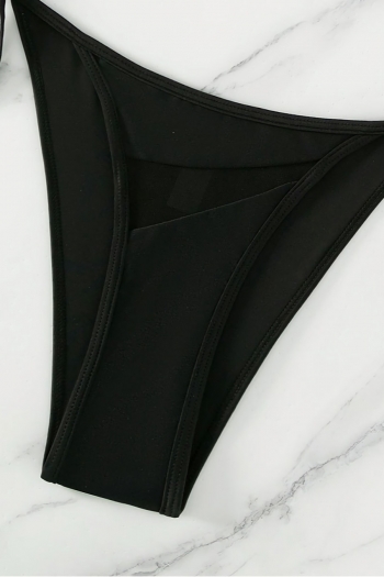 See through mesh stitching padded halter-neck tied sexy bikini sets