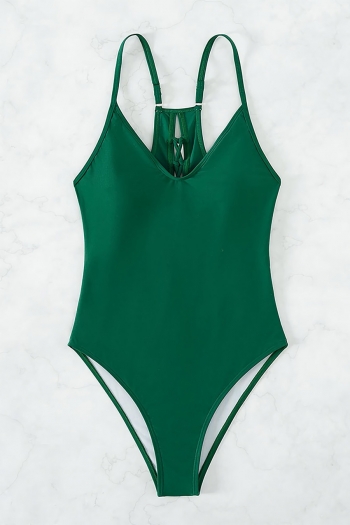 Pure color padded backless tied sexy one-piece swimwear