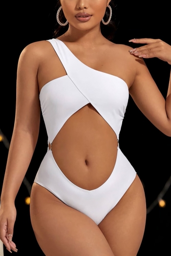XS-L pure color padded one shoulder hollow sexy one-piece swimwear