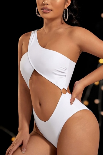 XS-L pure color padded one shoulder hollow sexy one-piece swimwear