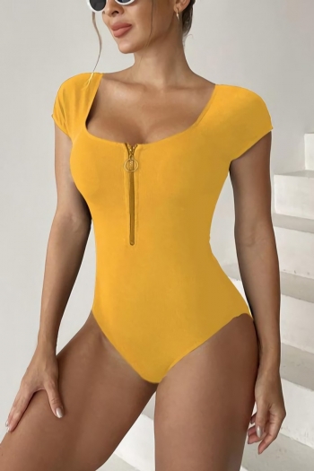 Plus size 4 colors padded zip-up backless stylish surfing one-piece swimwear