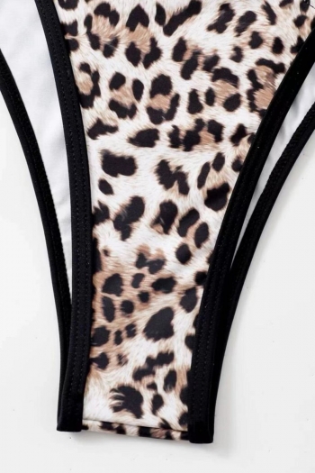 Leopard printing padded halter lace up metallic-ring sexy one-piece simsuit