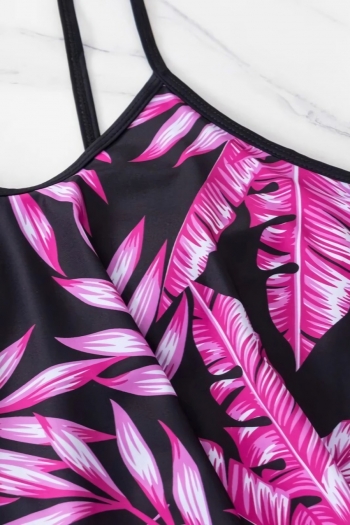 Two colors leaf batch printing backless sling drawstring sexy tankini sets
