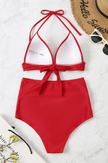 Four colors non-removable padding halter-neck tied high waist sexy bikini sets
