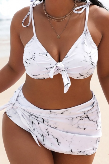 Plus size marble printing padded sling lac eup sexy beach three-piece bikini