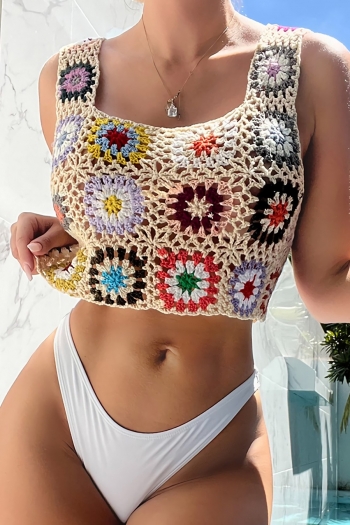three colors hollow flower crochet sexy beach cover-ups vest