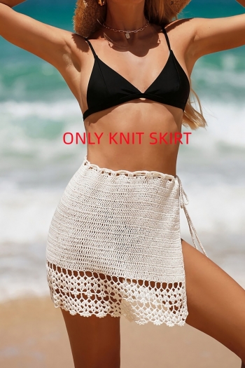 three colors hollow knitted tied sexy beach mini skirt cover-ups(no swimwear)