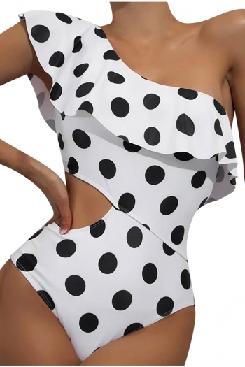 polka dot printing padded one shoulder ruffle sexy one-piece swimsuit
