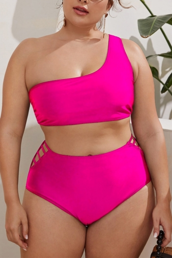 plus size 2 colors padded one shoulder high waist hollow sexy tankini sets