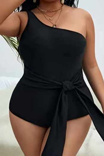 plus size 3 colors padded one shoulder tied stylish one-piece swimsuit