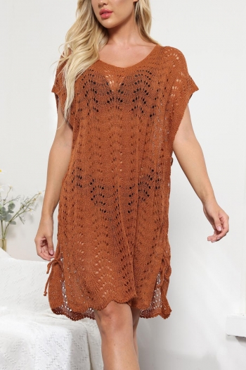 new pure color cut out knitted loose sexy beach dress cover-ups(no swimsuit)