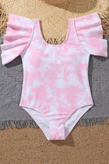 kids new pink tie dye padded ruffle stylish adorable one-piece swimwear