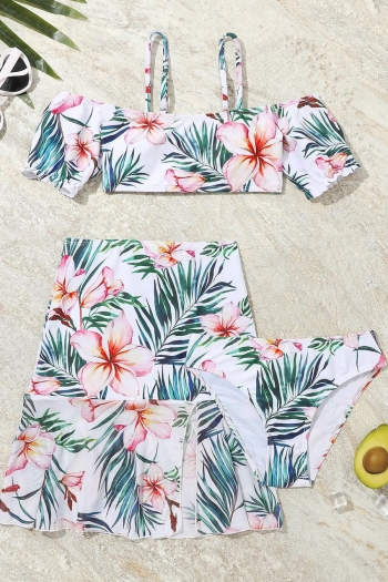 kids new floral batch printing padded stylish three-piece swimsuit