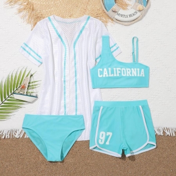 kids new letter fixed printing padded stylish cute four-piece swimsuit