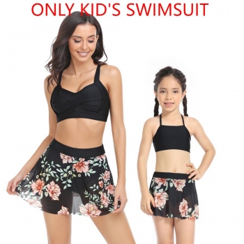 kid parent-child new floral printing unpadded mesh skirt cute 3 piece swimsuits