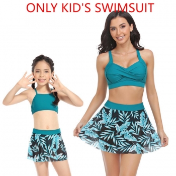 kid parent-child new leaf printing non padded mesh skirt cute 3 piece swimsuits
