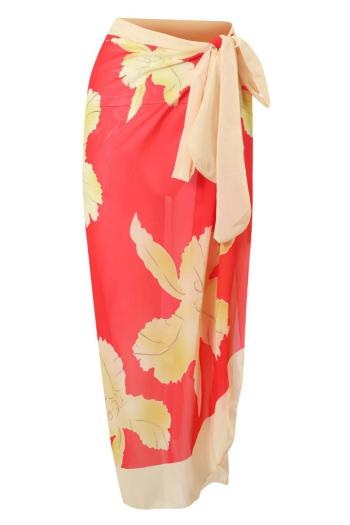 sexy 3 colors leaf printing chiffon beach cover-up wrap skirt