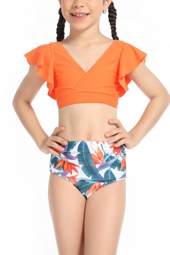 s-3xl kid leaf printing unpadded sling cute two-piece swimsuit
