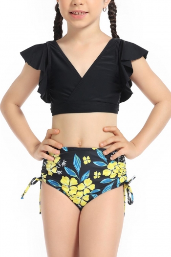 s-3xl kid floral leaf printing unpadded drawstring cute two-piece swimsuit