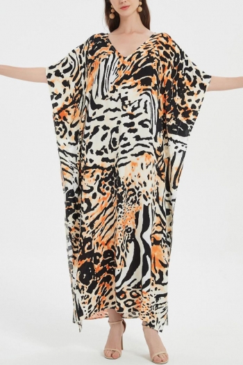 slight stretch leopard printing rayon fabric loose beach retro robe cover-ups