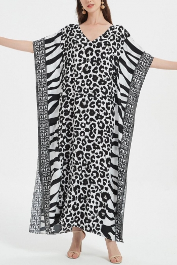 slight stretch leopard & zebra printing rayon fabric loose beach robe cover-ups