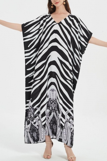 slight stretch zebra stripe printing rayon fabric loose beach robe cover-ups