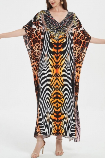 slight stretch tiger & leopard printed rayon fabric stylish retro robe cover-ups