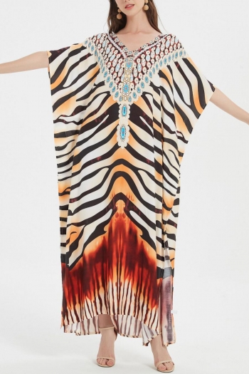 slight stretch tiger printing rayon fabric stylish beach retro robe cover-ups