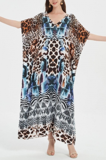 slight stretch leopard and snake print rayon fabric loose beach robe cover-ups