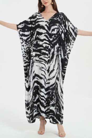 slight stretch tiger printing rayon fabric loose beach robe cover-ups