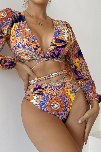 new batch printing padded long sleeve hollow tied sexy ethnic style tankini sets