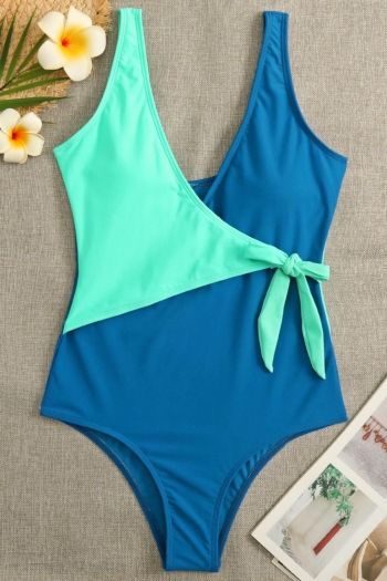 colorblock padded v-neck backless tied sexy one-piece swimsuit